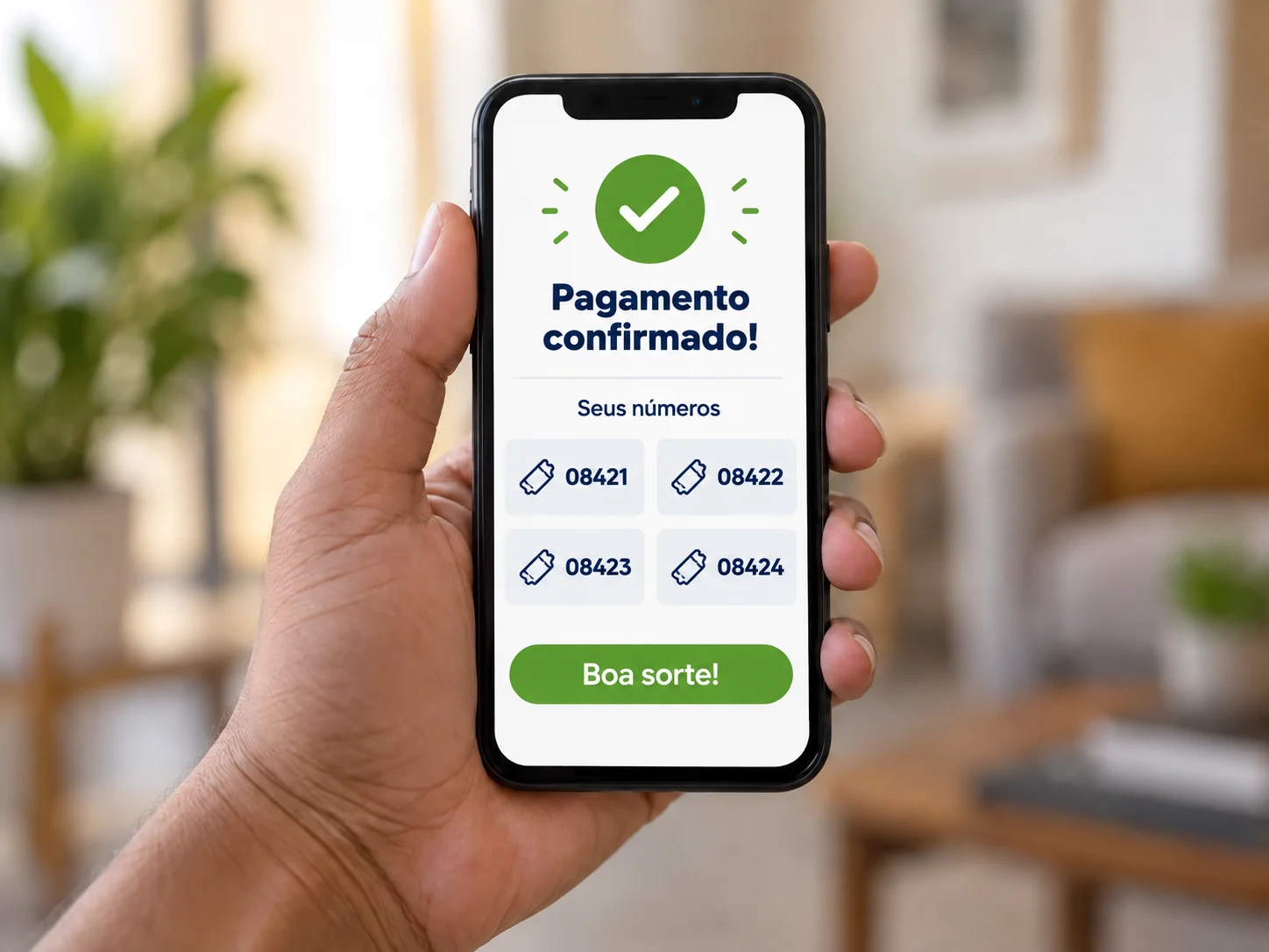 Tela de confirmação com os números recebidos